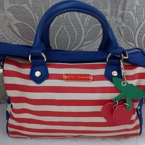 Betsey Johnson Red and Blue Striped Women's Bag